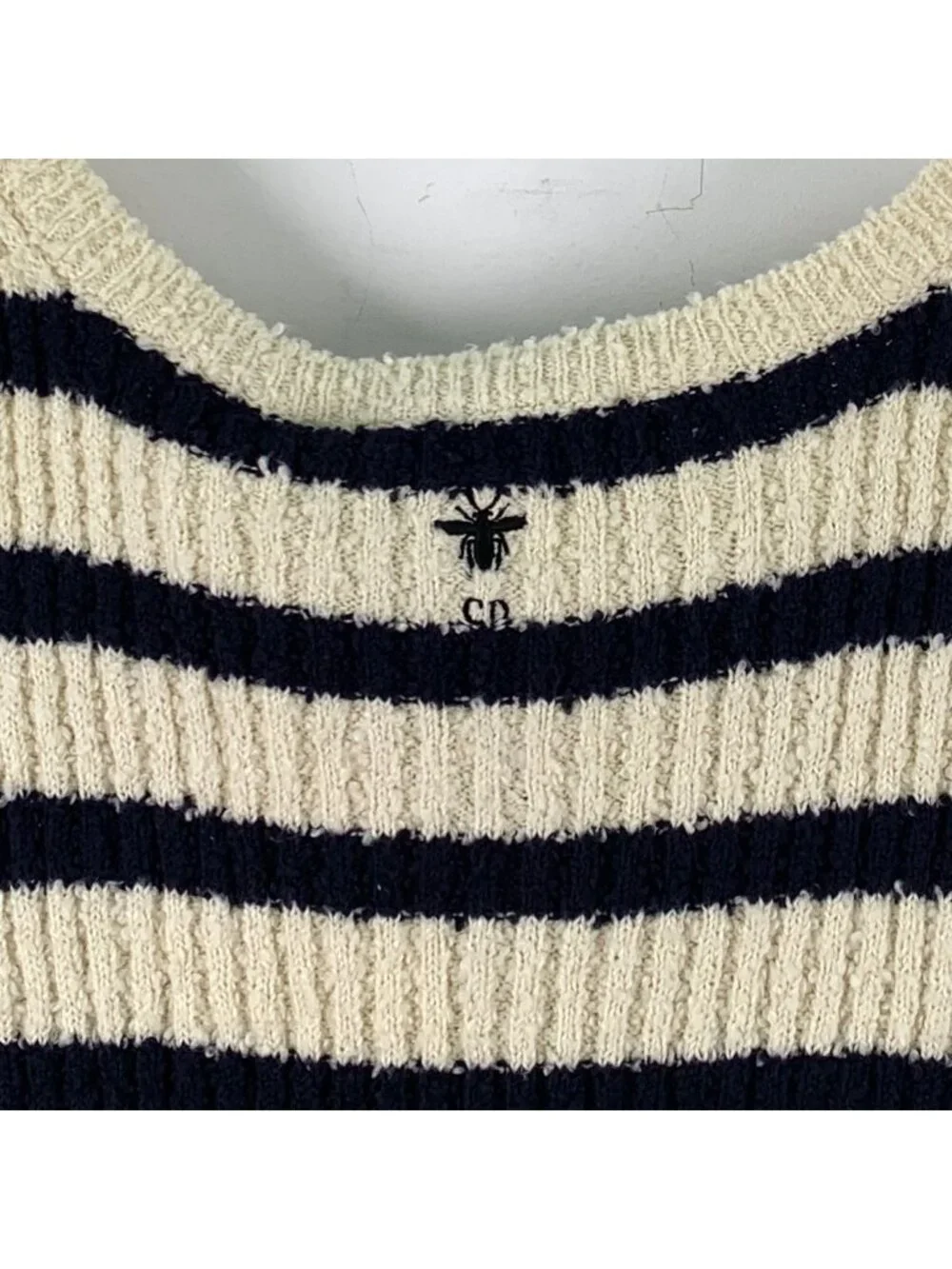 Dior Color-Block Stripe Bee Embroidered Cotton Knit Vest